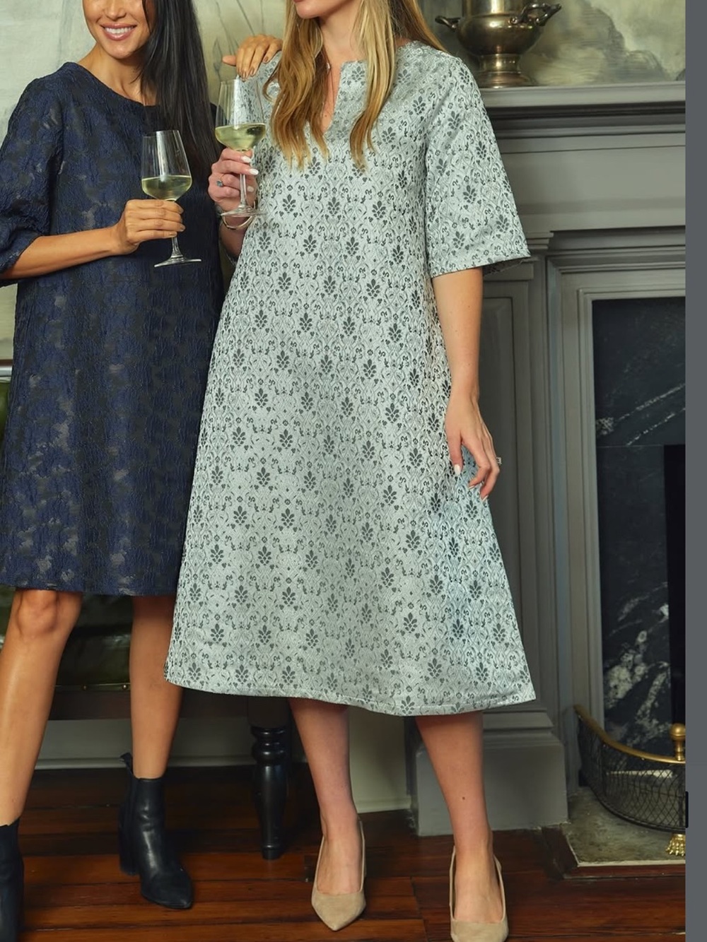 NEW Beau & Ro Silver Cornelia Jacquard Midi Dress Cocktail Evening Holiday